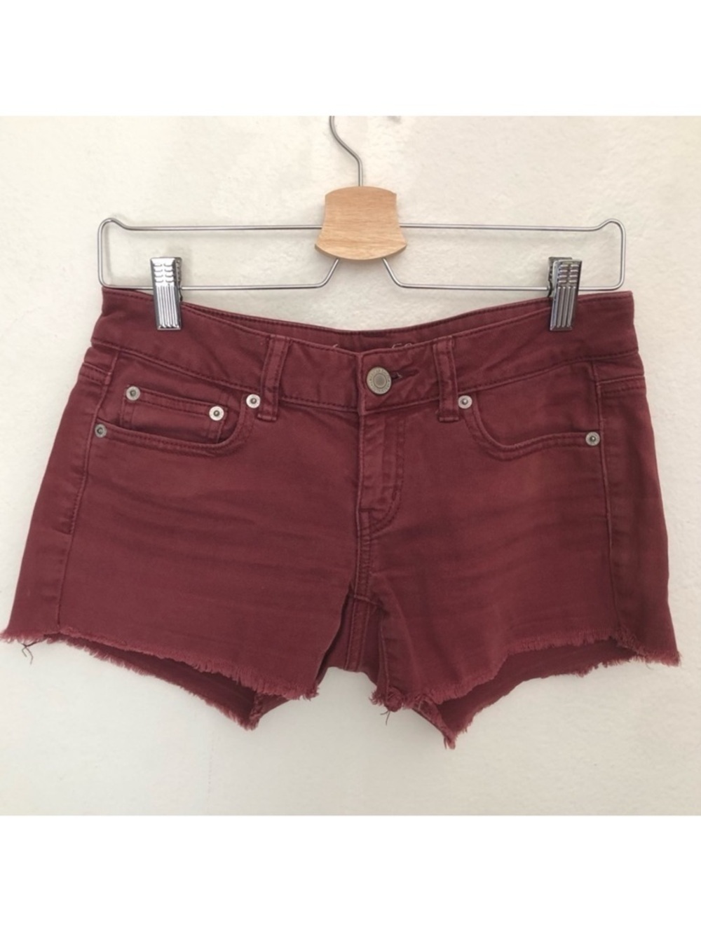 American Eagle Stretch Burgundy Cutoff Microshorts